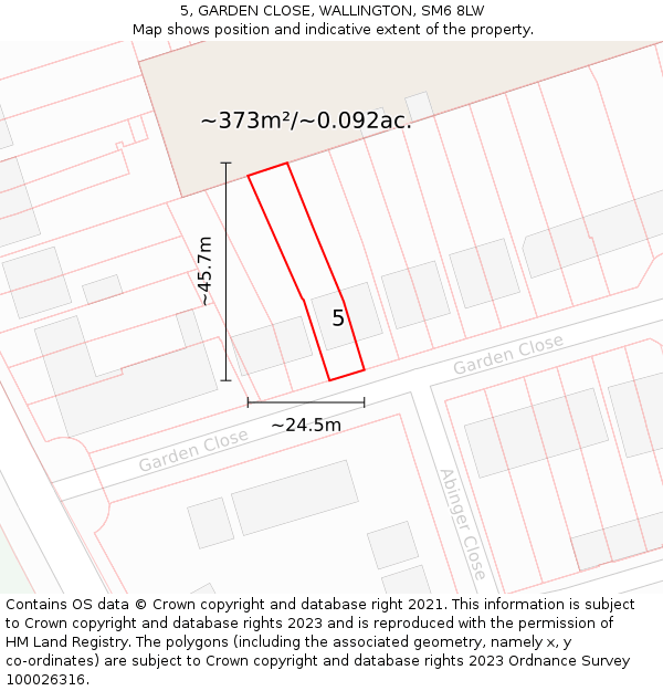 5, GARDEN CLOSE, WALLINGTON, SM6 8LW: Plot and title map