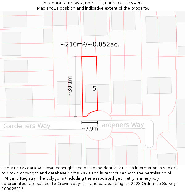 5, GARDENERS WAY, RAINHILL, PRESCOT, L35 4PU: Plot and title map