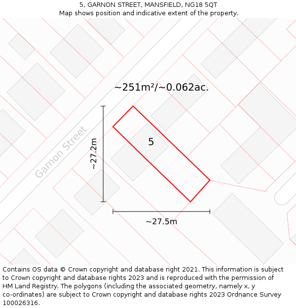 5, GARNON STREET, MANSFIELD, NG18 5QT: Plot and title map