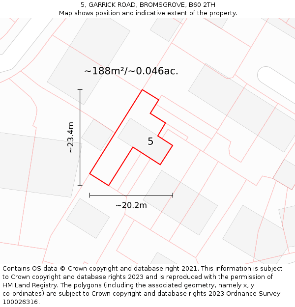 5, GARRICK ROAD, BROMSGROVE, B60 2TH: Plot and title map