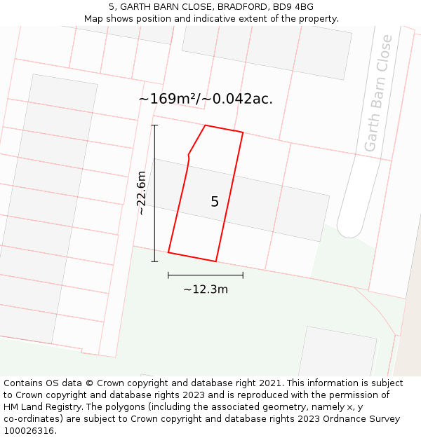 5, GARTH BARN CLOSE, BRADFORD, BD9 4BG: Plot and title map