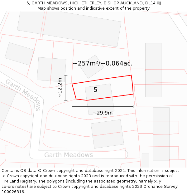 5, GARTH MEADOWS, HIGH ETHERLEY, BISHOP AUCKLAND, DL14 0JJ: Plot and title map