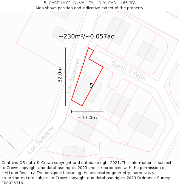 5, GARTH Y FELIN, VALLEY, HOLYHEAD, LL65 3FA: Plot and title map