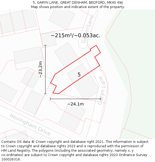 5, GARYN LANE, GREAT DENHAM, BEDFORD, MK40 4WJ: Plot and title map