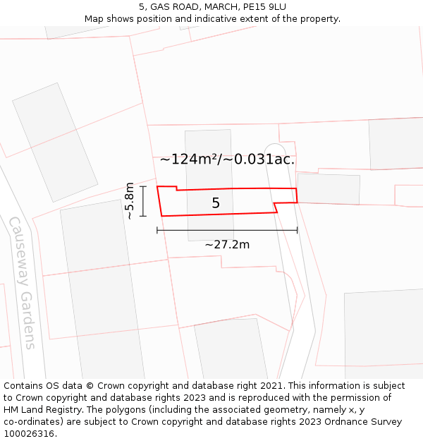 5, GAS ROAD, MARCH, PE15 9LU: Plot and title map