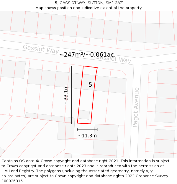5, GASSIOT WAY, SUTTON, SM1 3AZ: Plot and title map