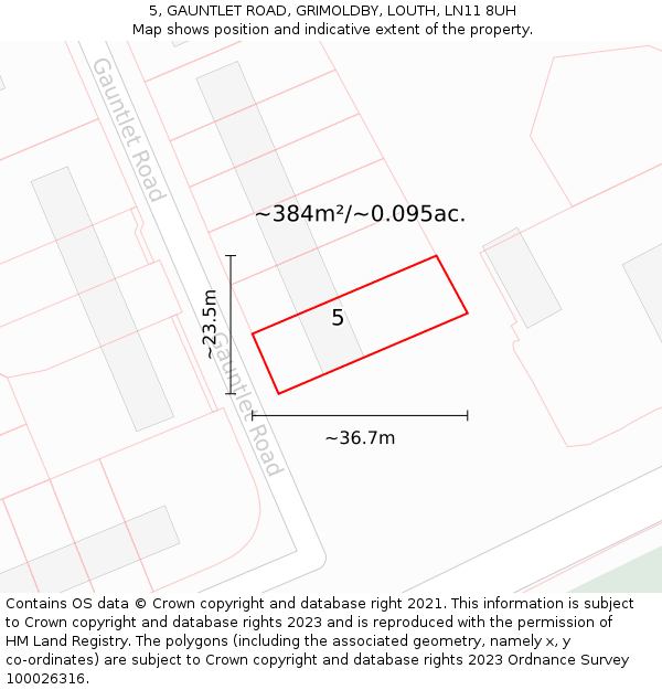 5, GAUNTLET ROAD, GRIMOLDBY, LOUTH, LN11 8UH: Plot and title map