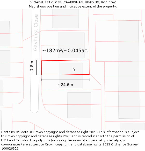 5, GAYHURST CLOSE, CAVERSHAM, READING, RG4 6QW: Plot and title map