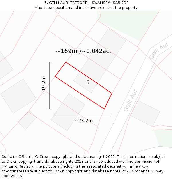 5, GELLI AUR, TREBOETH, SWANSEA, SA5 9DF: Plot and title map