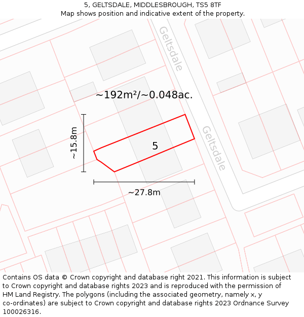 5, GELTSDALE, MIDDLESBROUGH, TS5 8TF: Plot and title map