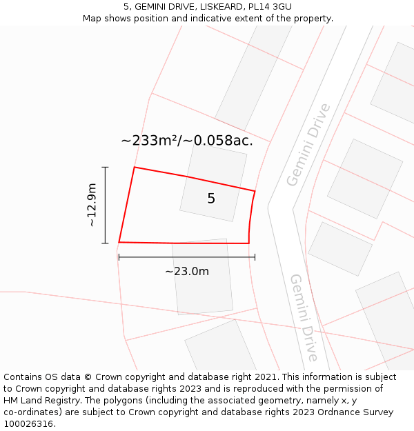 5, GEMINI DRIVE, LISKEARD, PL14 3GU: Plot and title map