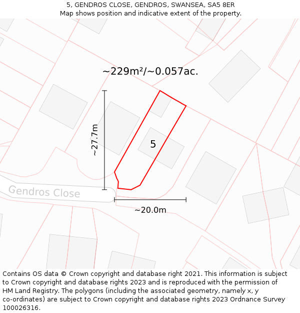 5, GENDROS CLOSE, GENDROS, SWANSEA, SA5 8ER: Plot and title map