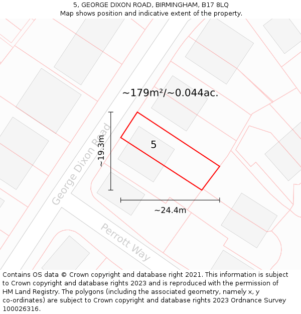 5, GEORGE DIXON ROAD, BIRMINGHAM, B17 8LQ: Plot and title map
