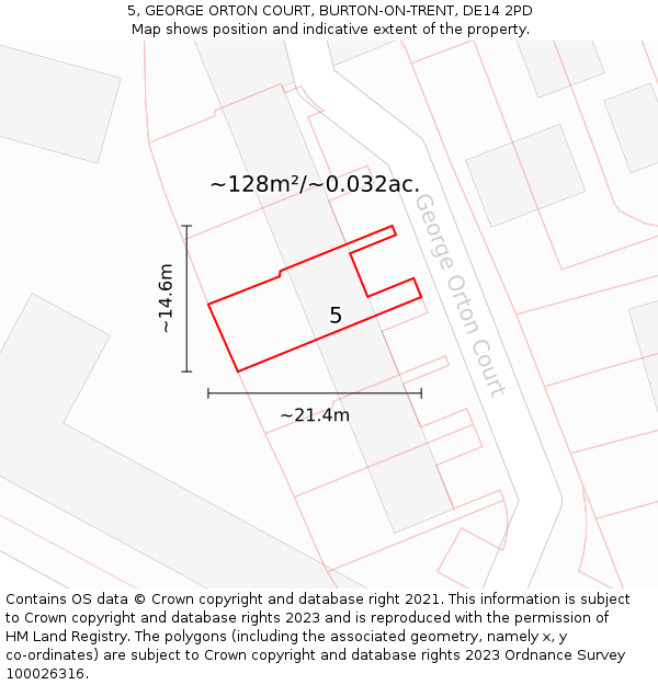 5, GEORGE ORTON COURT, BURTON-ON-TRENT, DE14 2PD: Plot and title map