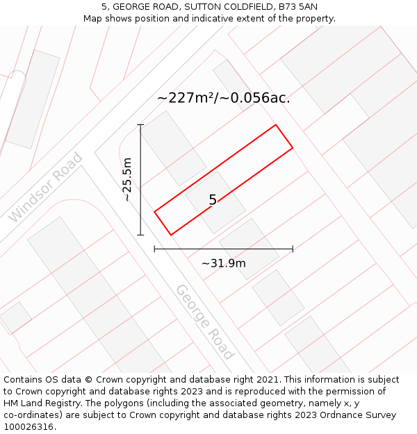 5, GEORGE ROAD, SUTTON COLDFIELD, B73 5AN: Plot and title map