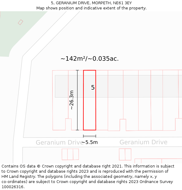 5, GERANIUM DRIVE, MORPETH, NE61 3EY: Plot and title map