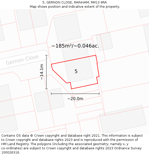 5, GERNON CLOSE, RAINHAM, RM13 9RA: Plot and title map