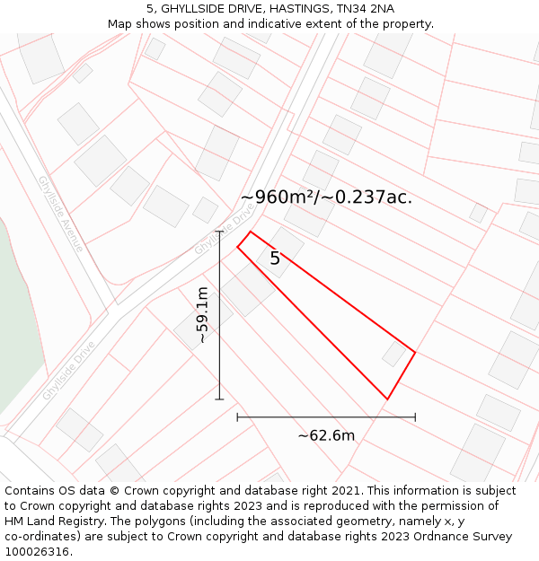 5, GHYLLSIDE DRIVE, HASTINGS, TN34 2NA: Plot and title map