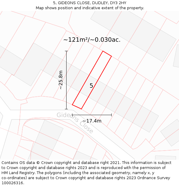 5, GIDEONS CLOSE, DUDLEY, DY3 2HY: Plot and title map