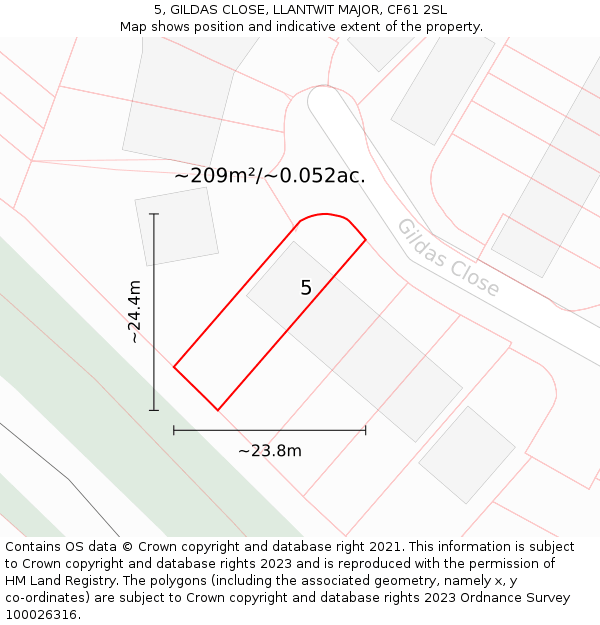 5, GILDAS CLOSE, LLANTWIT MAJOR, CF61 2SL: Plot and title map