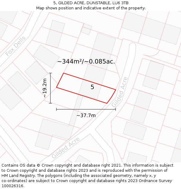 5, GILDED ACRE, DUNSTABLE, LU6 3TB: Plot and title map