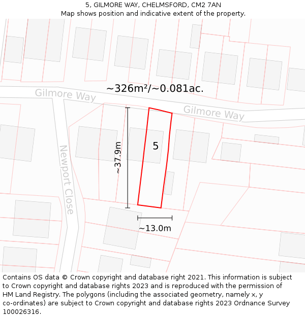 5, GILMORE WAY, CHELMSFORD, CM2 7AN: Plot and title map