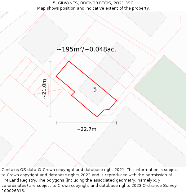 5, GILWYNES, BOGNOR REGIS, PO21 3SG: Plot and title map