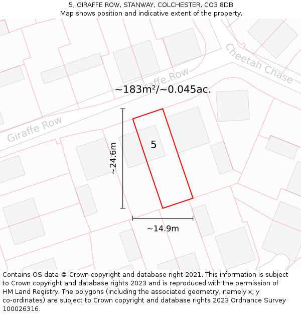 5, GIRAFFE ROW, STANWAY, COLCHESTER, CO3 8DB: Plot and title map