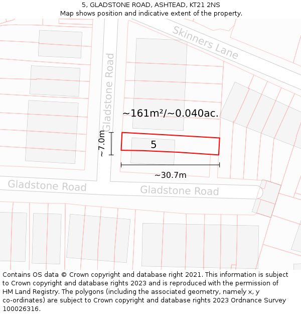 5, GLADSTONE ROAD, ASHTEAD, KT21 2NS: Plot and title map