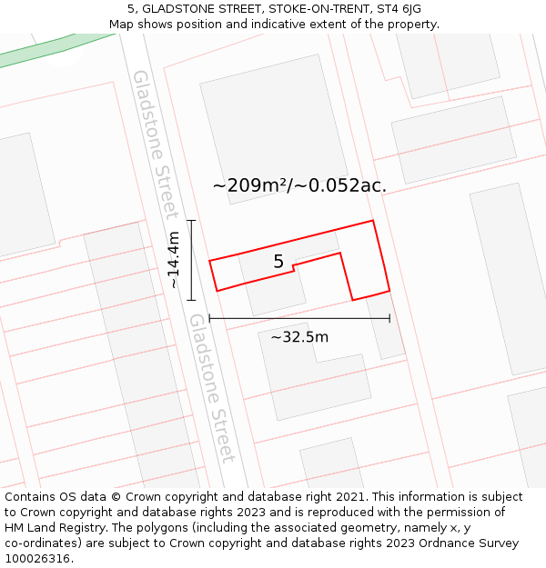 5, GLADSTONE STREET, STOKE-ON-TRENT, ST4 6JG: Plot and title map