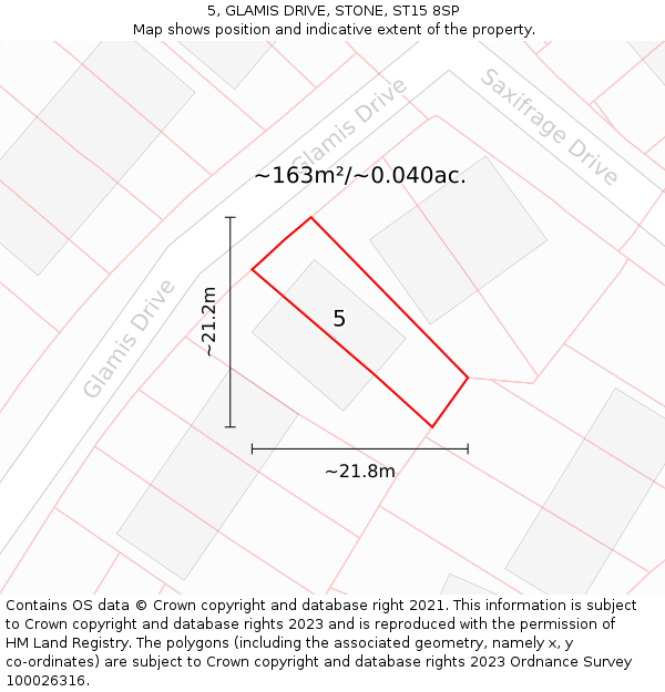 5, GLAMIS DRIVE, STONE, ST15 8SP: Plot and title map