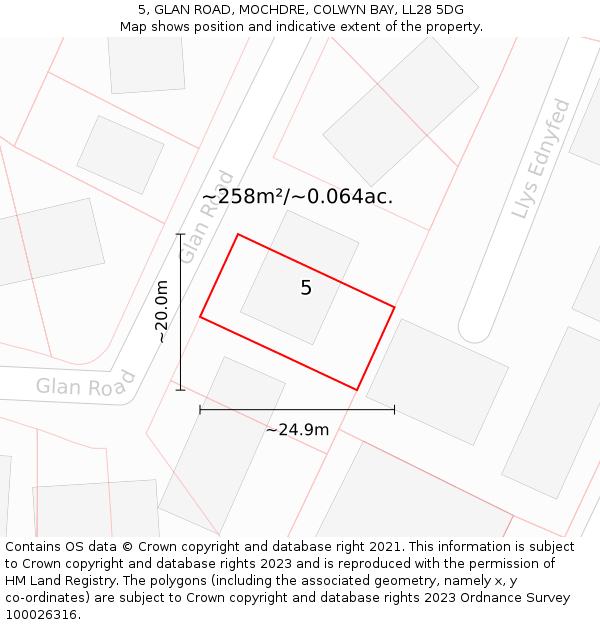 5, GLAN ROAD, MOCHDRE, COLWYN BAY, LL28 5DG: Plot and title map