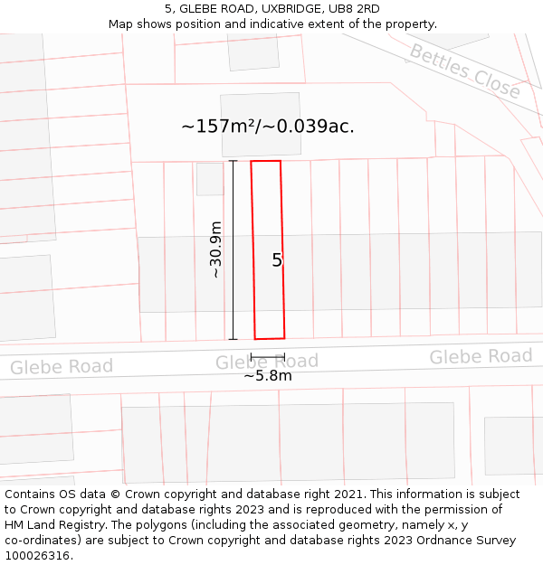 5, GLEBE ROAD, UXBRIDGE, UB8 2RD: Plot and title map