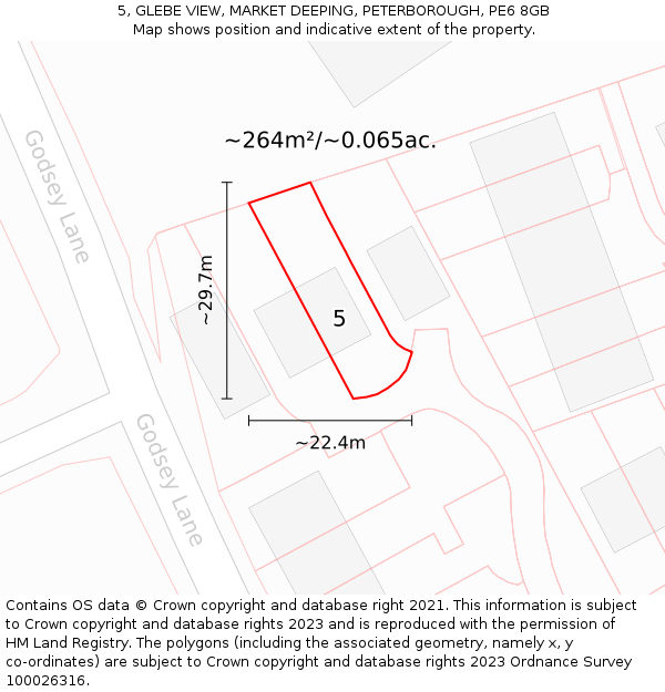 5, GLEBE VIEW, MARKET DEEPING, PETERBOROUGH, PE6 8GB: Plot and title map
