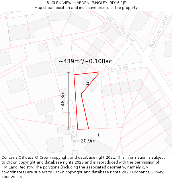 5, GLEN VIEW, HARDEN, BINGLEY, BD16 1JE: Plot and title map