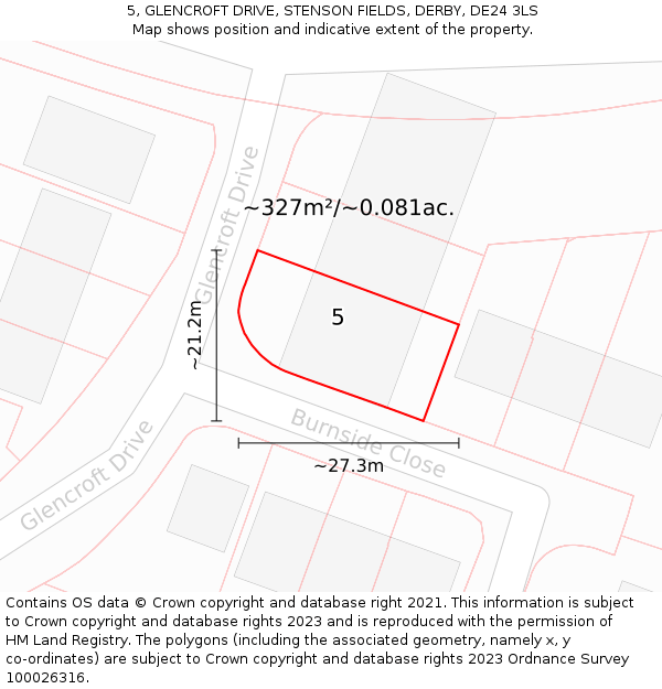 5, GLENCROFT DRIVE, STENSON FIELDS, DERBY, DE24 3LS: Plot and title map