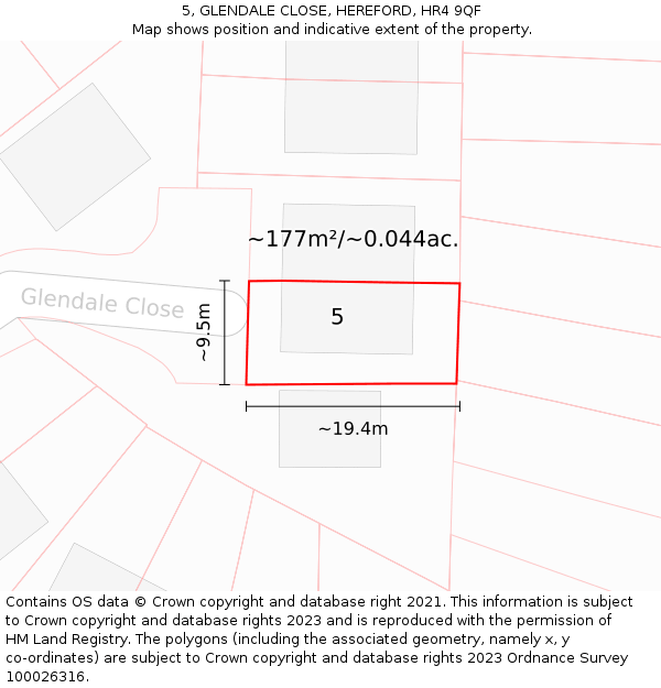 5, GLENDALE CLOSE, HEREFORD, HR4 9QF: Plot and title map