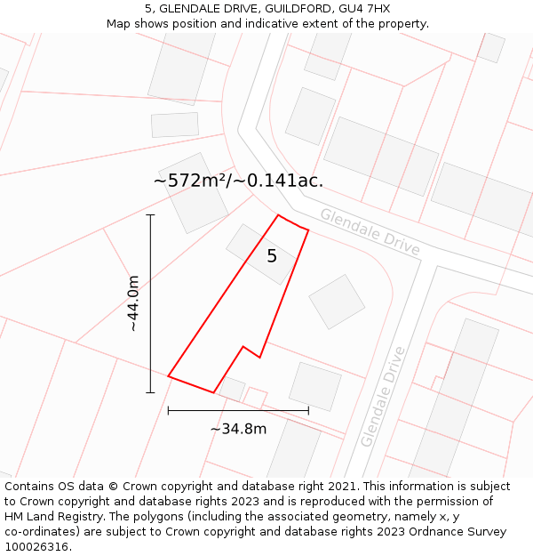 5, GLENDALE DRIVE, GUILDFORD, GU4 7HX: Plot and title map