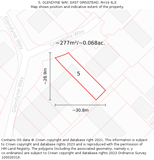 5, GLENDYNE WAY, EAST GRINSTEAD, RH19 4LS: Plot and title map