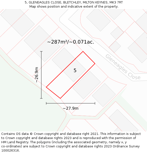 5, GLENEAGLES CLOSE, BLETCHLEY, MILTON KEYNES, MK3 7RT: Plot and title map