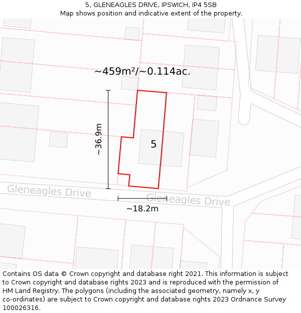 5, GLENEAGLES DRIVE, IPSWICH, IP4 5SB: Plot and title map