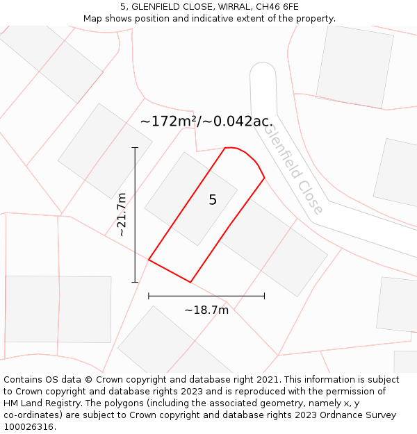 5, GLENFIELD CLOSE, WIRRAL, CH46 6FE: Plot and title map
