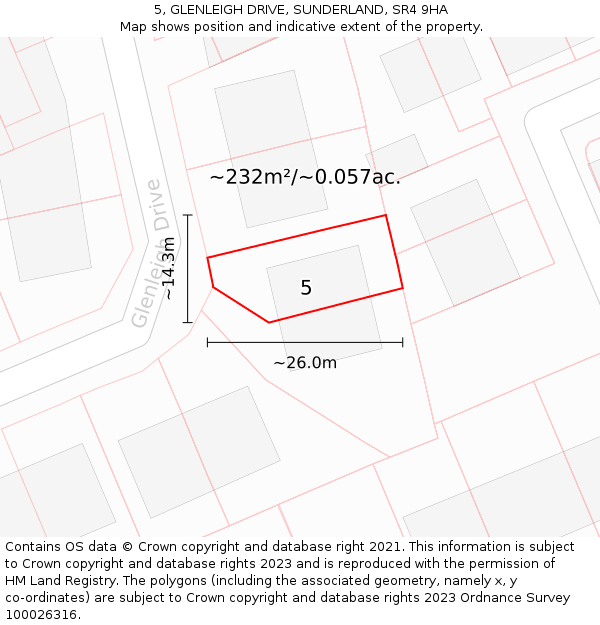 5, GLENLEIGH DRIVE, SUNDERLAND, SR4 9HA: Plot and title map