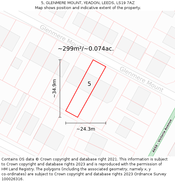 5, GLENMERE MOUNT, YEADON, LEEDS, LS19 7AZ: Plot and title map