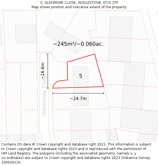 5, GLENMORE CLOSE, ADDLESTONE, KT15 2TP: Plot and title map