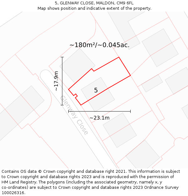 5, GLENWAY CLOSE, MALDON, CM9 6FL: Plot and title map