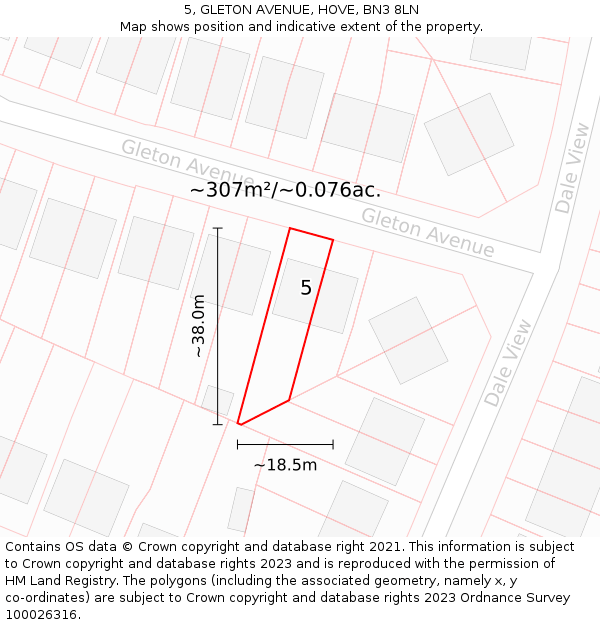 5, GLETON AVENUE, HOVE, BN3 8LN: Plot and title map