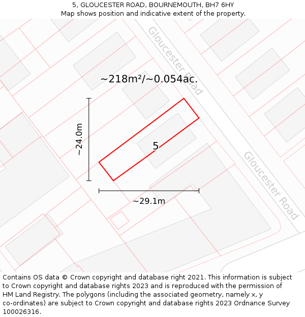5, GLOUCESTER ROAD, BOURNEMOUTH, BH7 6HY: Plot and title map