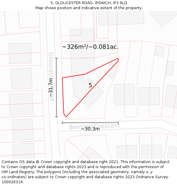 5, GLOUCESTER ROAD, IPSWICH, IP3 9LQ: Plot and title map