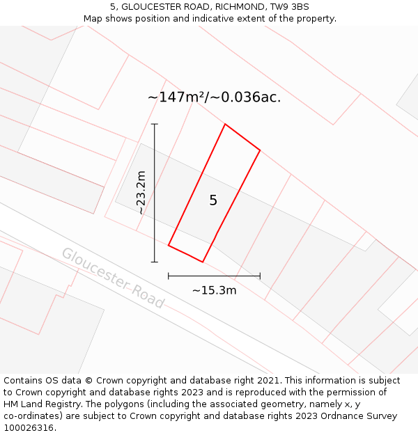 5, GLOUCESTER ROAD, RICHMOND, TW9 3BS: Plot and title map
